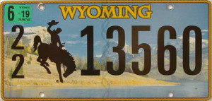 A license plate from Wyoming, US